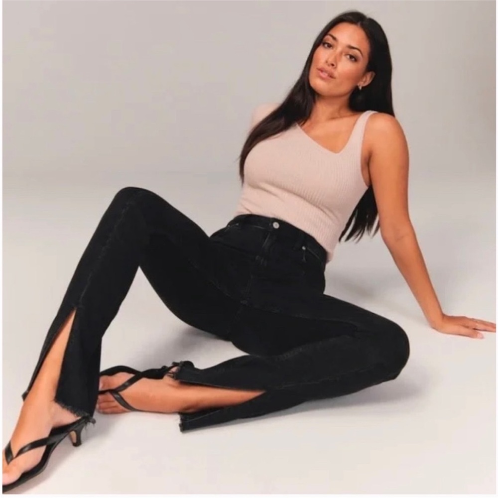 Abercrombie & Fitch High Rise Split Seam Ankle Jeans 90s Mom Black Gray 25 0 S